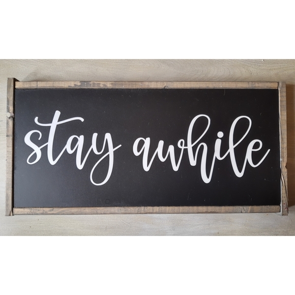 Large Living Room Stay Awhile Hanging Wood Sign